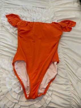 Vince Camuto Bright Orange Ruffle Sleeve One-Piece Swimsuit